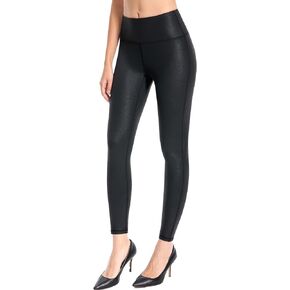 Everbellus Women Matte Faux Leather Leggings 28" - High Waisted Leather Pants Tummy Control Pleather Tights