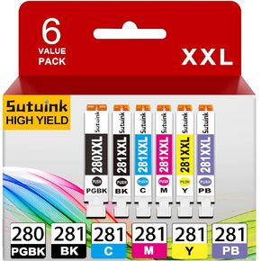 280XXL 281XXL PGI-280 CLI-281 Compatible Ink Cartridge Replacement for Canon 280 281 Ink to use with PIXMA TS8322 TS8300 TS8222 TS8100 TS8200 TS9100 TS8320 TS8220 TS9120 TS8120 (6 Value Pack)