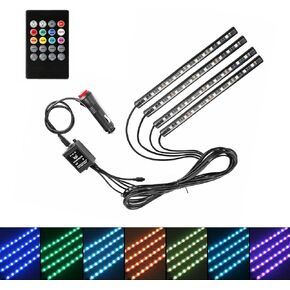 4 PCS Car LED Interior Light Bar, RGB Music Voice-Activated Multi-Functional Atmosphere Light with Remote Control USB, Dynamic Cool Underfoot Neon Light, Universal for Cars (Multicolored)