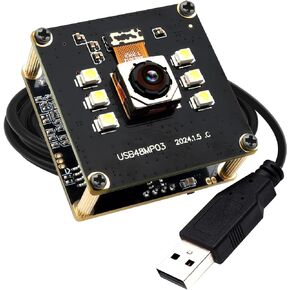 كاميرا ELP 48 ميجابكسل ذات التركيز التلقائي USB مع كاميرا ويب للرؤية الليلية والنهارية الخفيفة للكمبيوتر، كاميرا Lightburn صغيرة لحفر الليزر، كاميرا كمبيوتر سريعة التركيز UVC USB2.0 USB كاميرا أمان للكمبيوتر المحمول Raspberry Pi