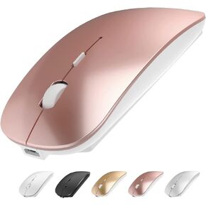 ShuGuoTu Wireless Mouse, 2.4G Slim Mute Silent Click Noiseless Optical Mouse with USB Receiver and Type C Adapter Compatible with Notebook, PC, Laptop, Computer, MacBook (Rose Gold)