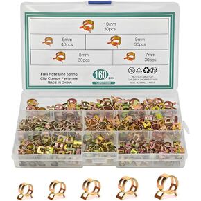 160 Pcs Spring Hose Clamps, 5 Size Spring Band Type Fuel Line Hose Clips, Zinc-Plated Low Pressure Clamp for Silicone Vacuum Pipe, Automotive Fastener Assortment Kit