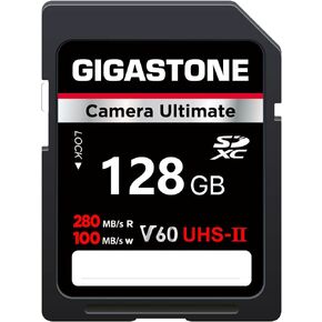 GIGASTONE 128GB SD Card UHS-II V60 U3 SDXC Memory Card High Speed Read up to 280MB/s 4K Ultra HD UHD Video for DSLR Canon Nikon Sony Pentax Kodak Olympus Panasonic Digital Camera, with 1 Mini case