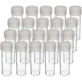 (20) Edgar Marcus Brand Round Clear Plastic (Dime) Size Coin Storage Tube Holders with Screw on Lid