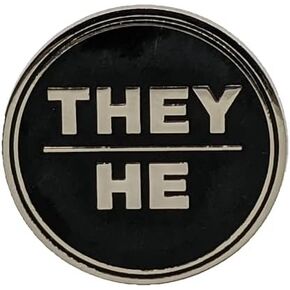 They He Pronoun Pin | Black and Silver Circular Hard Enamel Pronoun Pin | Nonbinary Masc Pronoun Button Badge