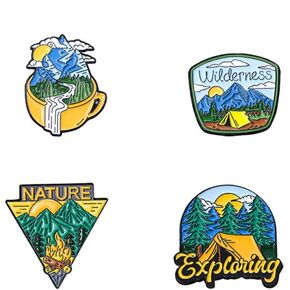 yangjinyu 4Pcs Outdoors Enamel Pins Set Funny Camping Pins Nature Button Pins Mountain River Brooch Vintage Lapel Pins Cute Mini Enamel Pins Gift for Women Men Backpack Coat Jacket Decor Accessory
