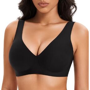 Deyllo Wireless Bras for Women Full Coverage Bra Seamless Bra No Underwire Smooth Comfort Deep V Soft Padded