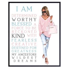 Black Wall Art - Motivational Poster for Hispanic Latino Ethnic African American Women - Positive Inspirational Quotes Home Decor for Teen Girls Bedroom, Living Room - Encouragement Gifts for Women