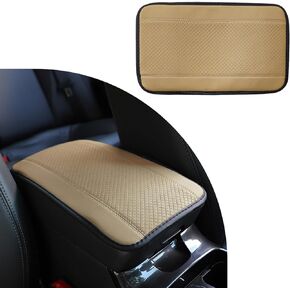 Augeny Car Center Console Cover, Waterproof Leather Auto Armrest Cushion Protection Pad, Four Seasons Universal Car Armrest Storage Box Mat, Universal Accessory for Most Vehicles (Beige)