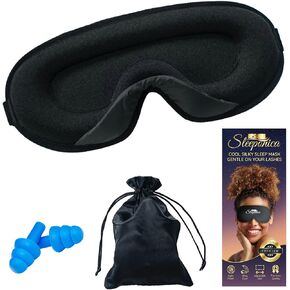 Premium Sleep Eye Mask for Men Women with Ear Plugs, Zero Eye Pressure 3D Sleeping Mask, 100% Light Blocking Night Blindfold, Lashes Friendly Soft Eye Shade Cover for Travel, Black