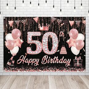 50th Birthday Decorations,Rose Gold 50th Birthday Backdrop for Women Happy 50th Birthday Banner for 50 and Fabulous Birthday Decorations