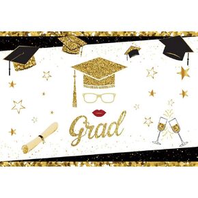 Laeacco 5x3ft Congrats Grad خلفية للنساء الفتيات الذهب الأسود قبعة البكالوريوس دبلوم الترتر النقاط البيضاء التصوير خلفية حفل التخرج حفلة موسيقية حفلة كعكة الجدول ديكور صور استوديو الدعائم