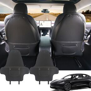 2 Packs Kick Mats Seat Protector Compatible with Tesla Model Y & Model 3 Highland, Black Seat Back Kick Protector