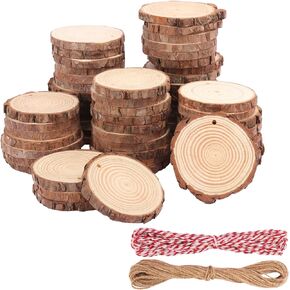 80 PCS 3.2-3.6inch Unfinished Wood Slices, Natural Wood Slices, Predrilled with Hole Wood Slice for DIY Arts Craft Christmas Ornaments