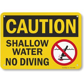 SmartSign "Caution - Shallow Water, No Diving" Sign | 10" x 15" Plastic