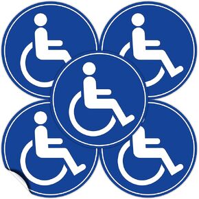 (Set of 5) Handicap / Disabled Wheelchair Accessible Sign | 4.5" Circle | 4 Mil Vinyl | LAMINATED For Extra Durability - Self Adhesive Decal - UV Protected & Weatherproof - Heavy Duty