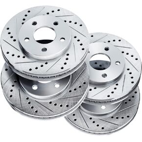 For 2013-2020 Nissan Altima PowerSport Front Rear Silver Zinc Cross Drilled Slotted Brake Rotors