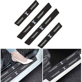 4 Pcs Black Carbon Fiber Universal Car Door Sill Protectors Threshold Protection Sticker Door Sill Scuff Plate Cover Anti-Scratch Welcome Pedal Protector Cover