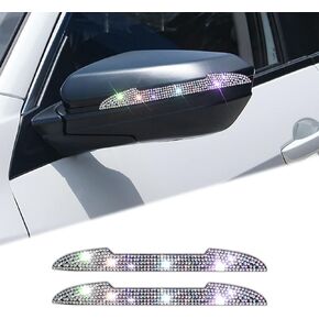 2 PCS Bling Car Door Side Anti-Collision Strip, Car Rear View Mirror Anti-Scratch Sticker, Crystal Rhinestone Auto Car Body Door Edge Guards Protector Sticker (Black)