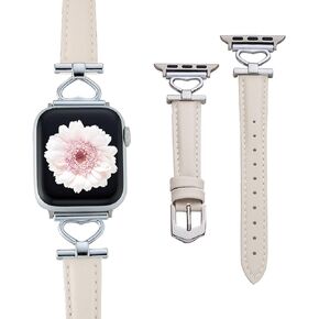 Band Compatible with Apple Watch 38mm 40mm 41mm 42mm 44mm 45mm 49mm, Replacement Slim Leather Strap for IWatch