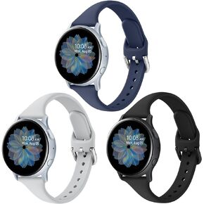 3 Pack Slim Sport Bands for Samsung Galaxy Watch Active 2 / Samsung Galaxy Active Watch 40mm 44mm, Soft Liquid Silicone Waterproof Straps for Replacement for Galaxy Watch Active Wristbands Women Men