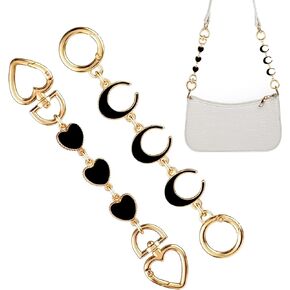 Bag Extender Chain Gjinxi 2 Pcs Bags Strap-Extender Women Purse Straps Extension Straps Charms for Handbags Wallet Decorative Backpack DIY Buckle Purse Making Shoulder Bags(Black Gold/Moon/Heart)