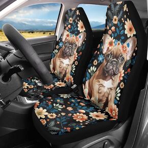 HUGS IDEA Hawaiian Print Tribal Blue Sea Turtle Hibiscus Design Car Front Seat Covers Full Set of 2 Car Accessories Universal Fit Most Vehicles