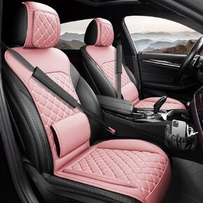 Leather Car Seat Covers Front Set, Universal Sideless Vehicle Cushion with Lumbar Support Pillow Storage Pocket Seat Belt Pads Car Cup Coaster, Fit for Most SUV Truck Pick-up (Black)