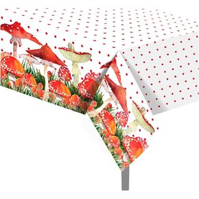 2 Pcs Mushroom Tablecloth Mushroom Plastic Table Covers Watercolor Mushroom Tablecloth Disposable Table Cover Mushroom Table Cover for Kitchen Home Decor, 54x87In