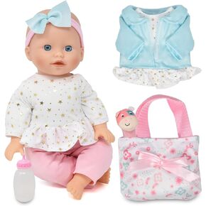 Gift Boutique Soft Body Baby Doll with Accessories Set, 14 Inch Doll with Bottle Clothes Toy Rattle Diaper Bag and Bib for Toddlers Girls Age 2 3 4 5 Years