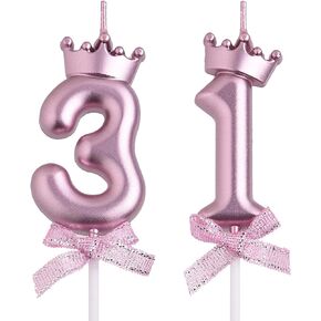 31st Birthday Candles, Gold 31 Year Old Number Birthday Candles, Happy Birthday Party Cake Topper Decoration Gifts for Women Men