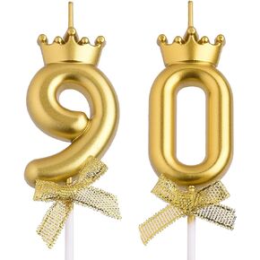 90th Birthday Candles, Gold 90 Year Old Number Birthday Candles for Men Women, Happy Birthday Party Cake Topper Decoration Gifts for 90th Wedding Anniversary Celebration