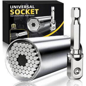 Fathers Day Gift from Daughter Son Wife, Gifts for Dad Men Husband, Universal Super Socket Tools, Cool Gadgets Wrench Set with Power Drill Adapter, Birthday Christmas Gifts-Black