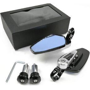 1Set 7/8" 22mm Universal Motorcycle Aluminum Rear View Handle Bar End Side Rearview Mirrors (Black)