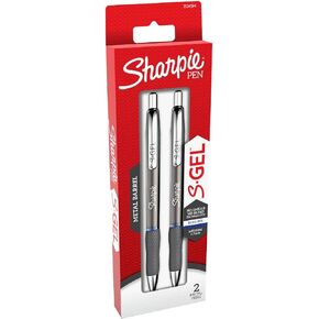 SHARPIE S-Gel Retractable Gel Pen, 0.7mm Medium Point, Gunmetal Barrel, Blue Ink, 2/Pack (2126184)