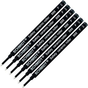 Pack of 6 - Schmidt 888 F Safety Ceramic Rollerball Refill Black Ink Fine Tip