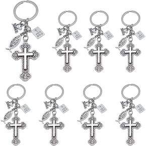 8Pcs Cross Keychain Alloy Religious Keyrings Key Holders Cross Jesus Holy Bible Book Charm Keychains for Women Men Gift or Prayer Gifts
