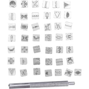 Zerodis 43 Pcs Stamp Kit Tool Set, Leather Craft Accessory Handle Tool Include Leather Stamp Set Handle for Customizing Jewelry Sewing Leather Tool Clay Art Making Tool