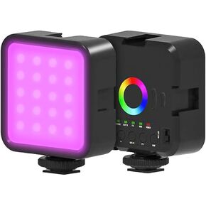 Andoer RGB Video Lights, LED Camera Light Mini Photography Lamp Dimmable LED Light Portable Vlog Light with 1200mAh Battery USB Charging Port 3 Cold Shoes 70 LED Beads 3000K-9000K Color Temperature