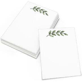 321Done Greenery Note Cards, Made in the USA - 4x6 Thick, Blank, Heavy Cardstock, Cute, Pretty, Simple Green Leaves on Kraft, No Envelopes - Set of 50