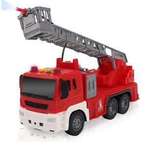 ArtCreativity Light Up Ladder Fire Truck, Red Firetruck Toys for Kids with Lights, Sounds, Water-Spraying Hose, and Extendable Ladder, Light-Up Push and Go Firefighter Toys for Kids, Great Gift Idea