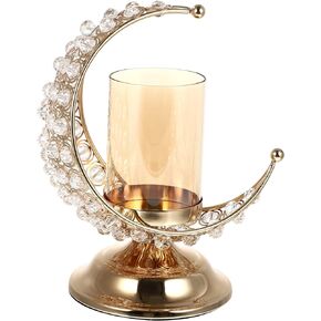 KESYOO Eid Mubarak Decorations Moon Tabletop Lamp Moroccan Candle Lantern Vintage Candle Holder Ramadan Centerpieces Muslim Gift for Holiday Wedding Party Indoor Outdoor Golden