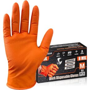 PROMEDIX P Heavy Duty Nitrile Disposable Gloves,8-mil Orange,Raised Diamond Texture Work Gloves，Industrial Work gloves