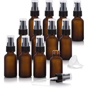 JUVITUS 1 oz / 30 ml Frosted Amber Glass Boston Round Bottle with Black Treatment Pump (12 pack) + Funnel in Saudi Arabia