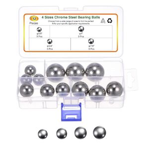 uxcell 12pcs G16 Precision Balls Assortment Kit 5/8" 3/4" 7/8" 1" Chrome Steel Solid Bearing Balls