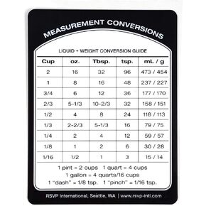 RSVP International Kitchen Organization Collection Removable Labels, Conversion Guide, White/Black