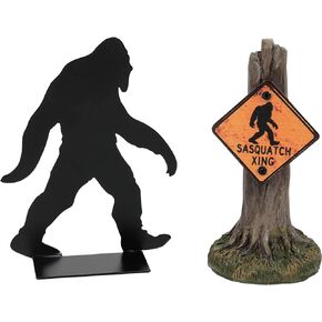 Department 56 Village Collection Accessories Halloween Sasquatch Silhouette and Tree Sign Figurine Set, 4 Inch, Multicolor