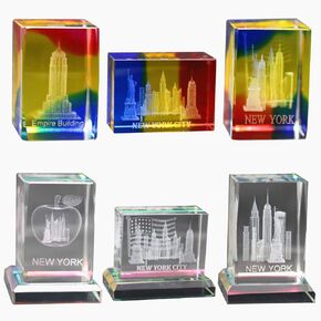 6 Pack Laser Etched Crystal, Crystal Glass Cube Engraving, 3D Crystal, Statue of Liberty, Empire State Building, Figurine, New York Souvenirs NYC Gifts