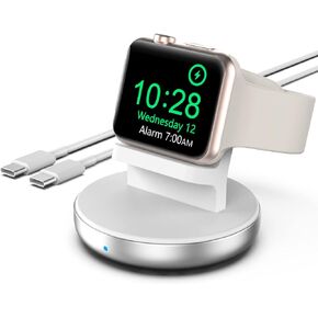 قاعدة شاحن للساعة الذكية من Boaraino متوافقة مع سلسلة ساعات Apple 7/6/SE/5/4/3 - قواعد شحن مغناطيسية للساعة - حامل شاحن ساعة محمول مع كابل USB C إلى USB C