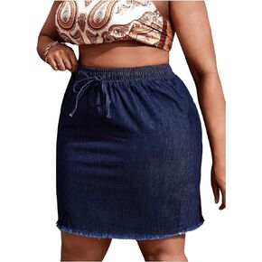 Floerns Women's Plus Size Drawstring High Waist Raw Hem Short Denim Skirt